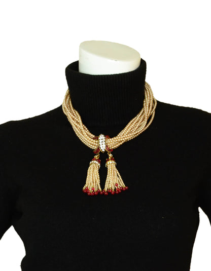 Chanel Vintage 1983 Faux Pearl Necklace w. Double Tassel