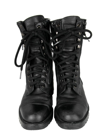 Chanel Vintage Black Leather CC Combat Boots sz 36