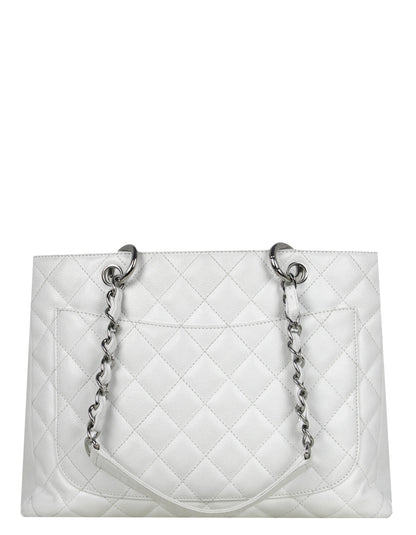 Chanel White Caviar Leather Quilted Grand Shopper Tote GST Bag