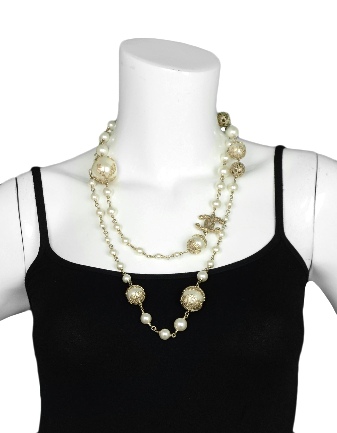 Chanel Pearl CC Necklace with Filigree Detailing