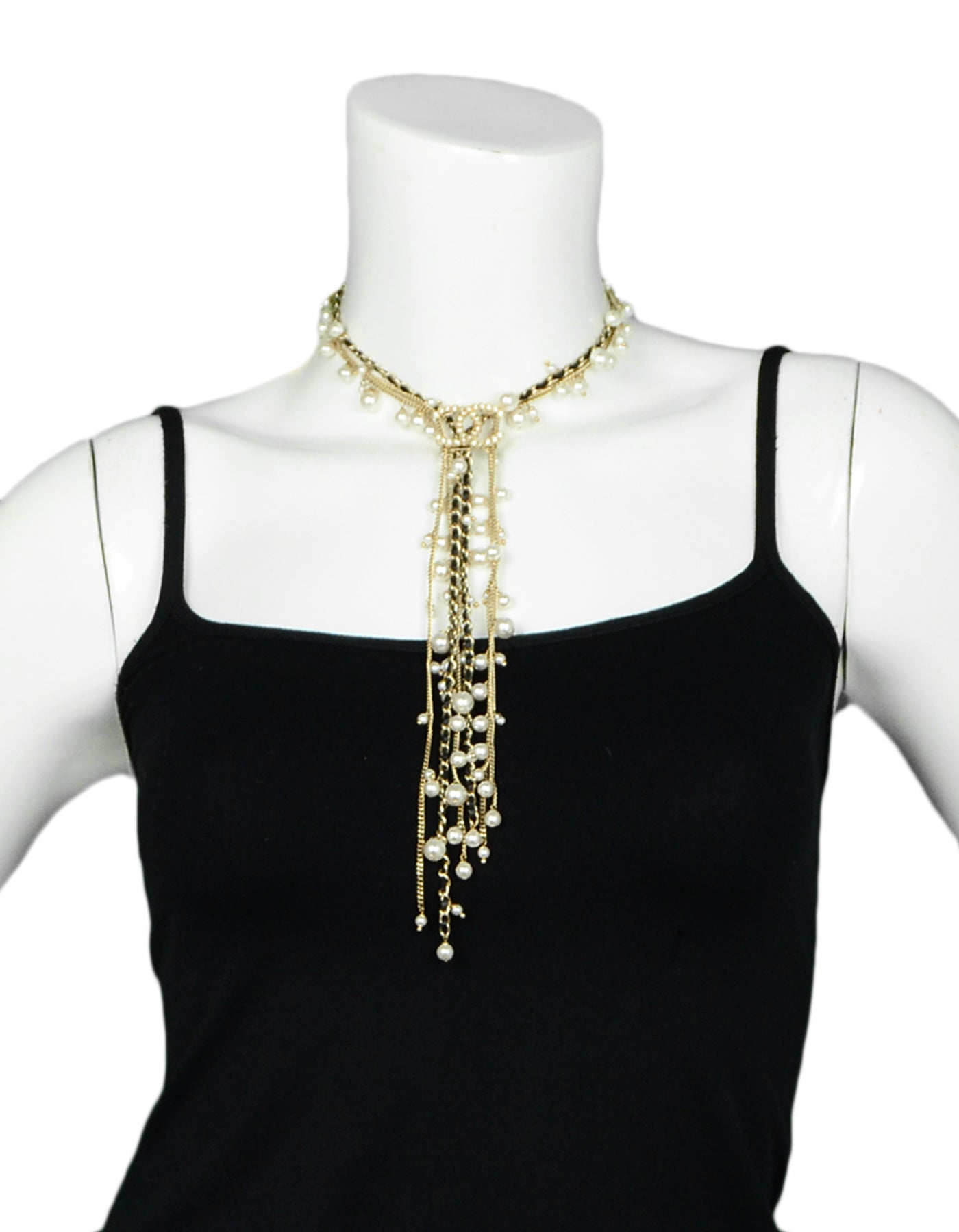 Chanel 2018 Goldtone Multistrand Faul Pearl CC Y Necklace