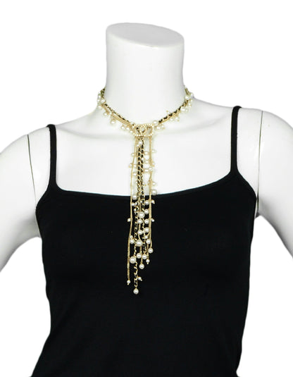 Chanel 2018 Goldtone Multistrand Faul Pearl CC Y Necklace