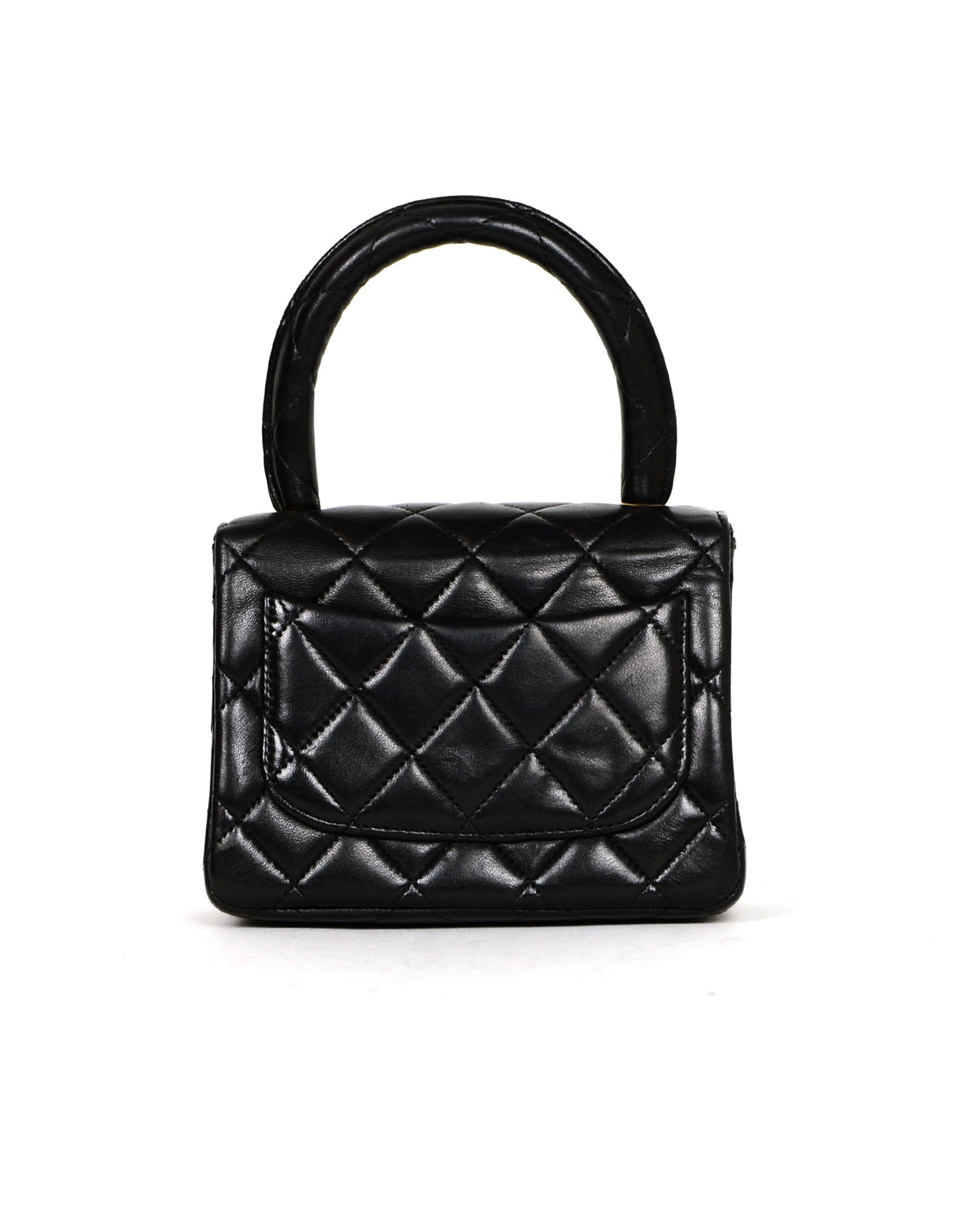 Chanel '90s Vintage Black Lambskin Leather Quilted Micro Mini Kelly Flap Bag