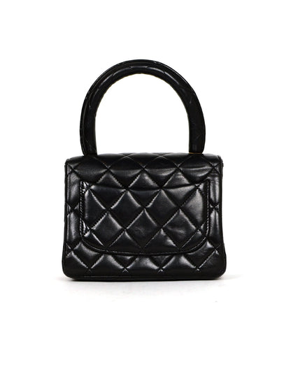 Chanel '90s Vintage Black Lambskin Leather Quilted Micro Mini Kelly Flap Bag