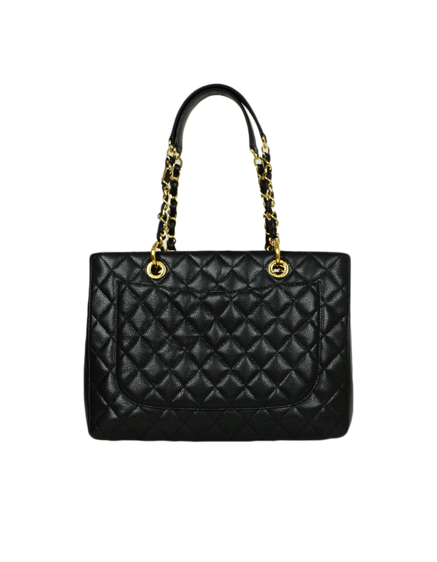 Chanel 2014 Discontinued Black Caviar Leather Quilted Grand Shopper Tote Bag