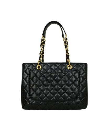 Chanel 2014 Discontinued Black Caviar Leather Quilted Grand Shopper Tote Bag