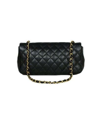 Chanel Black Caviar Quilted East/West Quilted Flap Bag