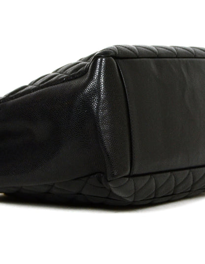 Chanel 2010-2011 Black Caviar Leather Quilted Grand Shopper Tote Discontinued Bag
