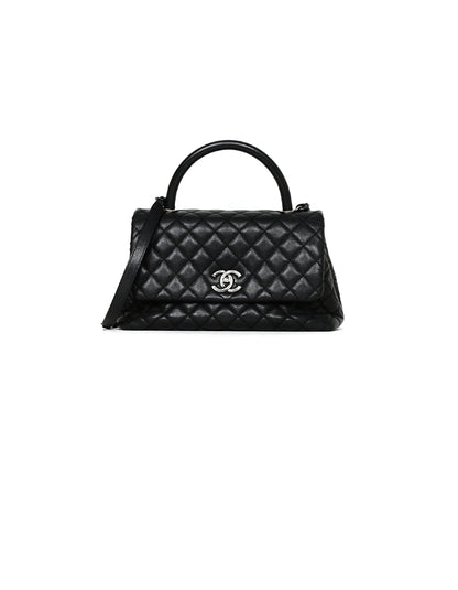 Chanel Black Caviar Quilted Small Coco Handle Flap Bag