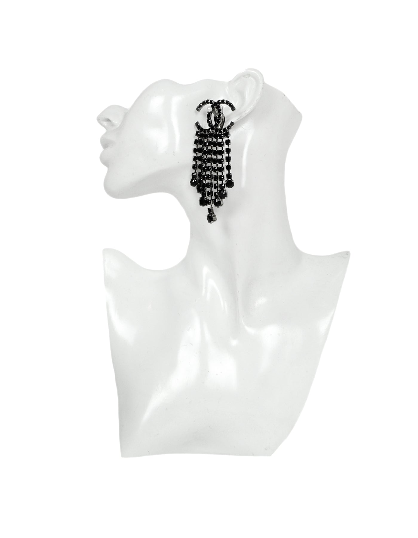 Chanel Black Crystal  CC Drop Earrings