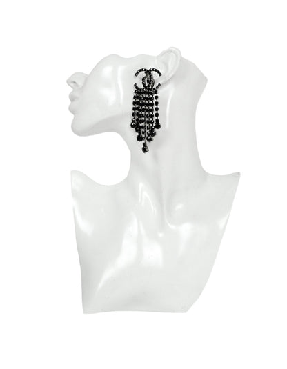 Chanel Black Crystal  CC Drop Earrings