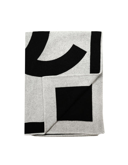 Chanel Black Grey Merino Wool & Cashmere CC Throw Blanket