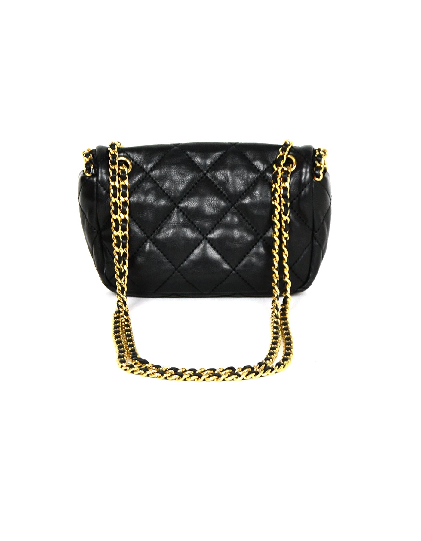 Chanel 2011 Black Lambskin Leather Quilted Mini Chain Me Flap Crossbody Bag