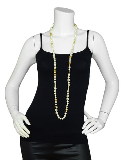 Chanel '07 Ivory/Gold Faux Pearl and Gold Bead CC 46" Necklace