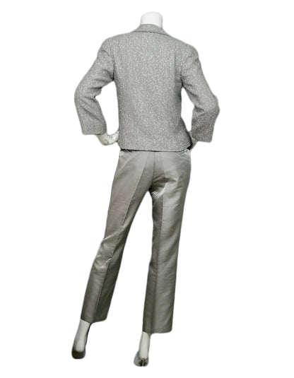 Chanel Silver Tweed Jacket & Silver Pants sz 38
