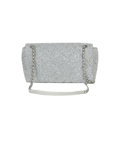 Chanel Silver Quilted Knit Pluto Glitter Large Flap Bag