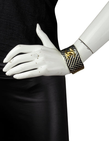 Chanel '90s Silver Vintage Quilted CC Cuff Bracelet