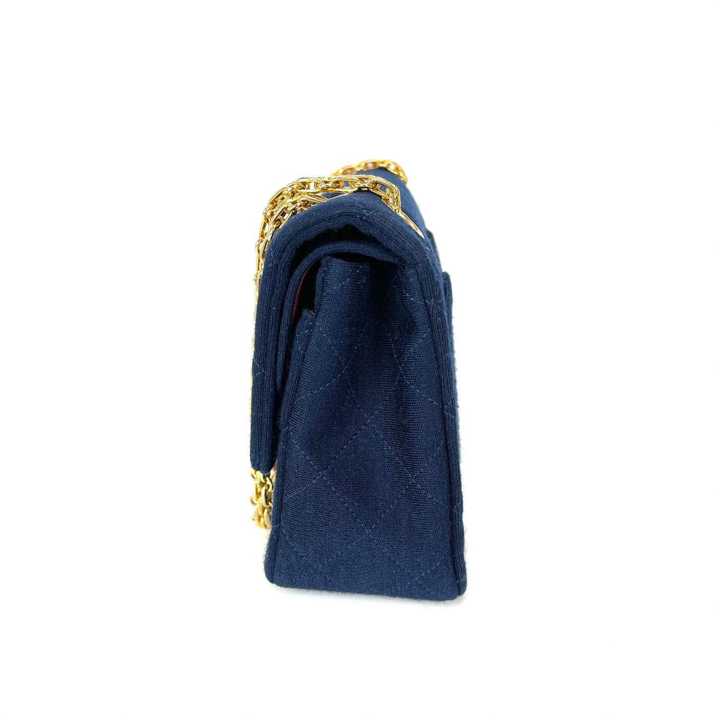 Vintage Classic Small Double Flap Jersey Bag in Navy Blue