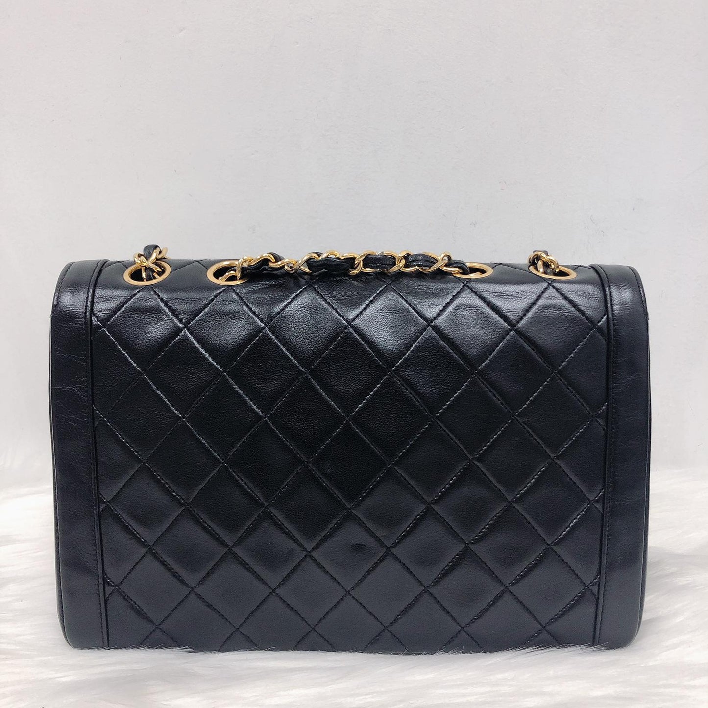 Vintage Rare Flap Bag Quilted Lambskin Medium Black