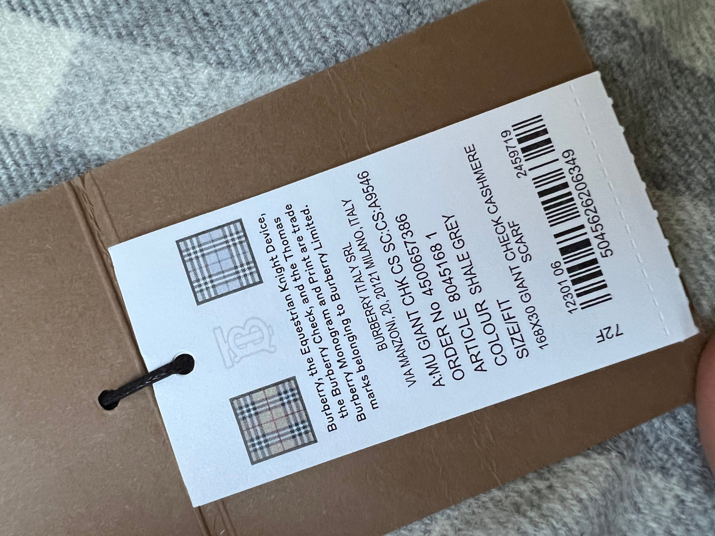 Burberry Classic Check Shale Grey Cashmere Scarf (RRP £420)
