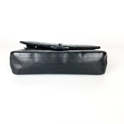 Medium Classic Double Flap So Black Chevron Bag