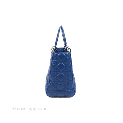 Christian Dior Medium Lady Dior Cannage Dark Blue Lambskin Silver Hardware
