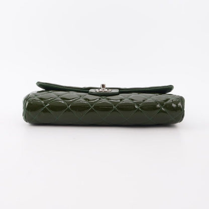 Chanel Envelope Clutch with Chains Shoulder Bag Dark Green Patent Leather