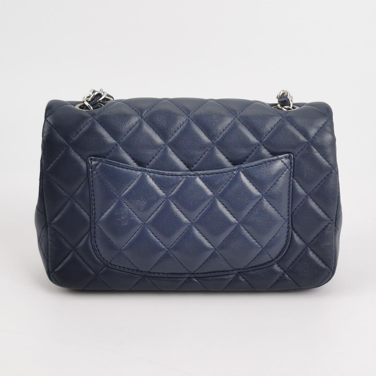 Chanel Classic Flap Rectangular Mini Navy Lambskin Silver Hardware