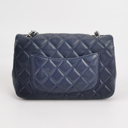 Chanel Classic Flap Rectangular Mini Navy Lambskin Silver Hardware