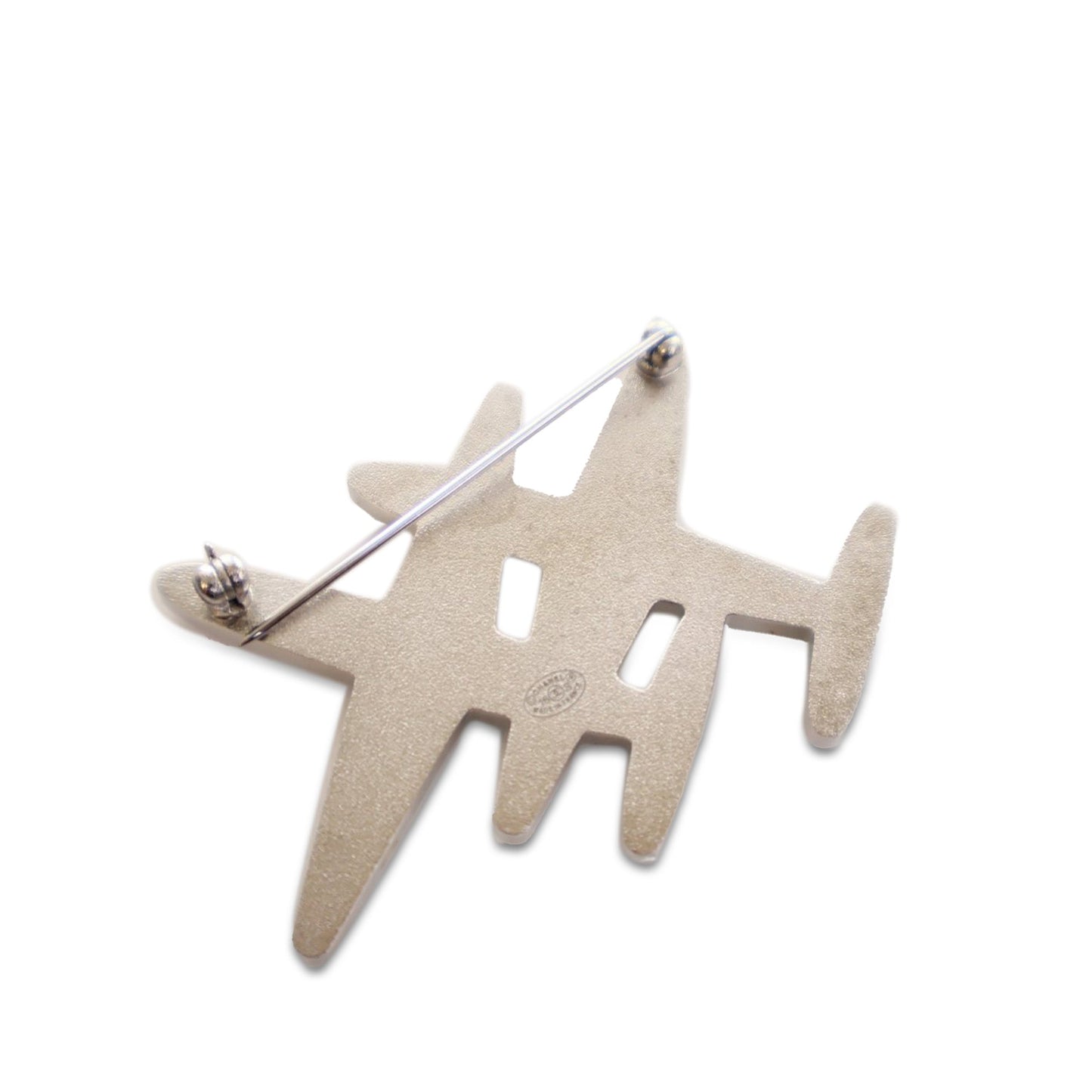 White Chanel Enamel CC Striped Airplane Brooch