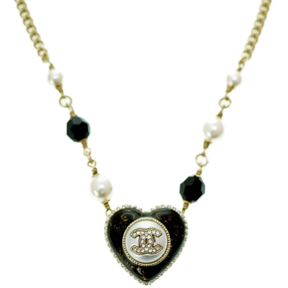 CHANEL Necklace B22 B Faux pearl, metal gold COCO Mark Faux Pearl Heart Necklace