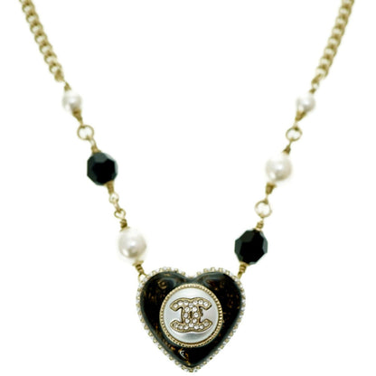 CHANEL Necklace B22 B Faux pearl, metal gold COCO Mark Faux Pearl Heart Necklace