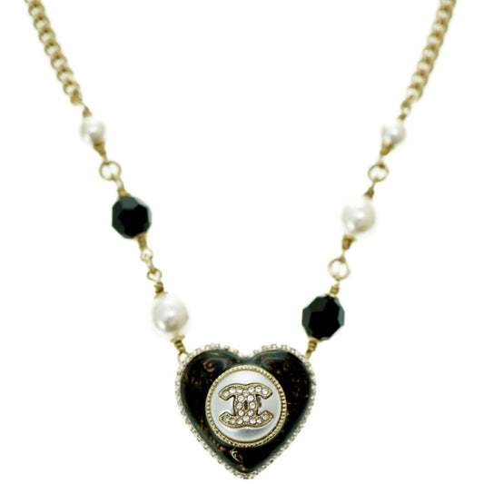 CHANEL Necklace B22 B Faux pearl, metal gold COCO Mark Faux Pearl Heart Necklace
