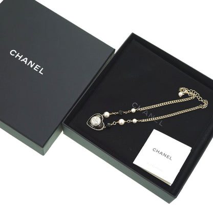 CHANEL Necklace B22 B Faux pearl, metal gold COCO Mark Faux Pearl Heart Necklace