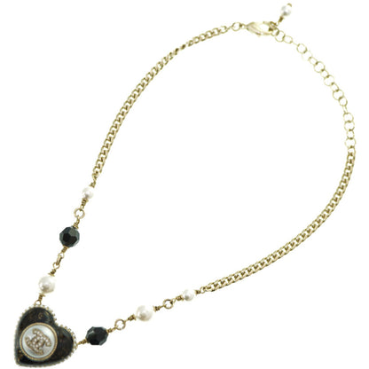 CHANEL Necklace B22 B Faux pearl, metal gold COCO Mark Faux Pearl Heart Necklace