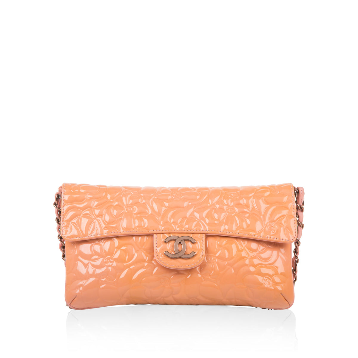 Peach Patent Camellia Bag