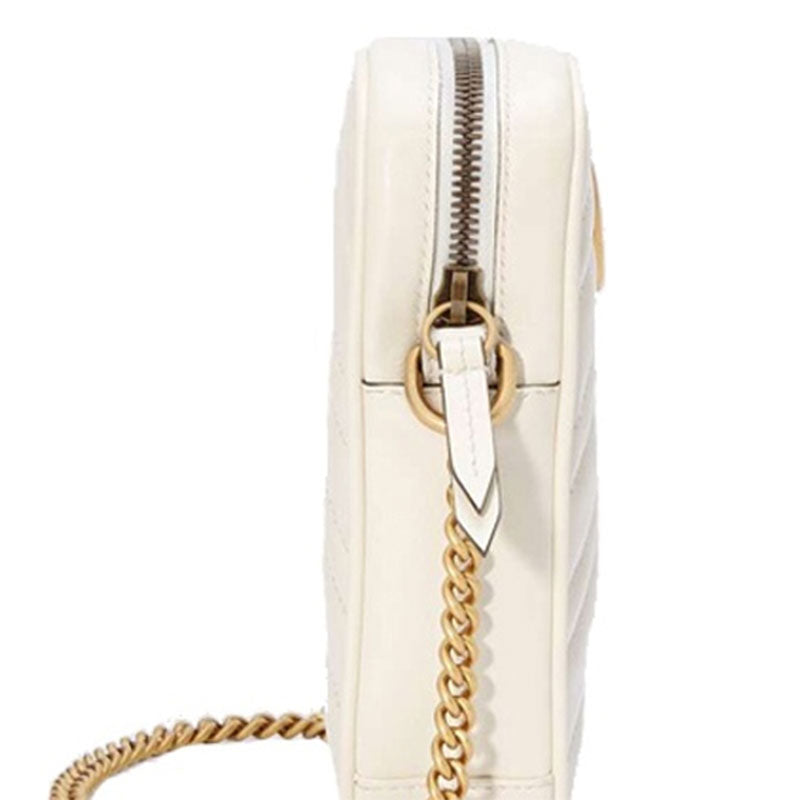 (WMNS) Gucci GG Marmont Gold Logo Leather Chain Shoulder Messenger Bag Mini White Classic 598597-DTDCT-9022