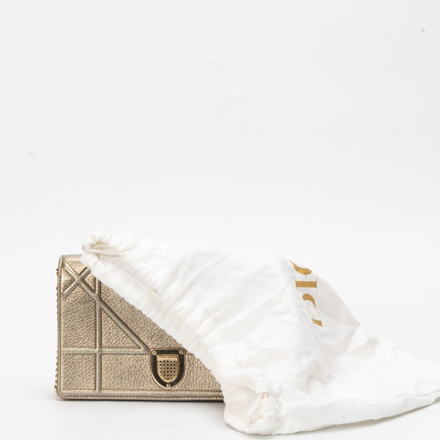 Dior Metallic Gold Leather Diorama Wallet on Chain