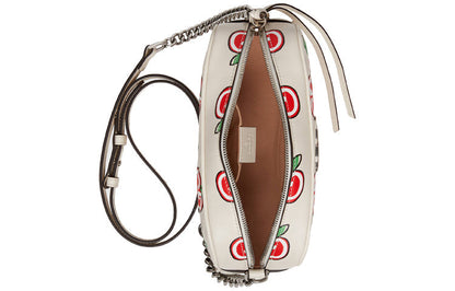 (WMNS) Gucci GG Marmont Silver Logo Apple Pattern Leather Chain Shoulder Messenger Bag Small White / Red Valentine's Day limited 447632-1W9AN-9086