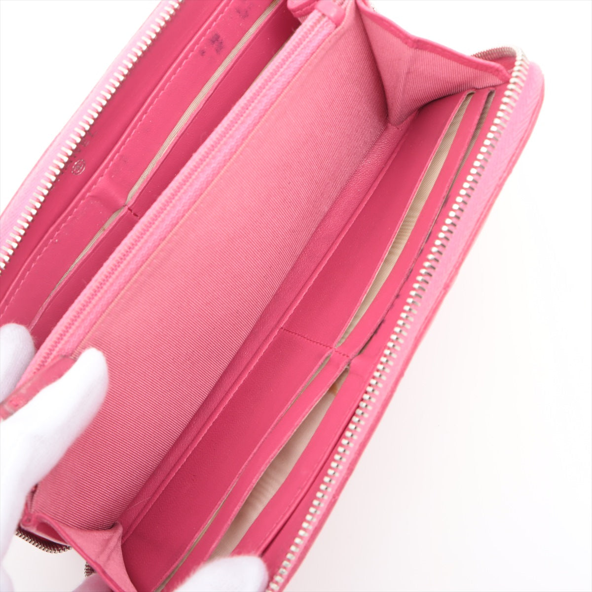 Chanel Matelasse Ram Leather Zippy Long Wallet Pink