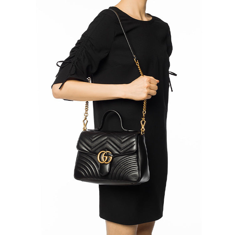 (WMNS) GUCCI GG Marmont Series Bag Small-Size Black 498110-DTDIT-1000