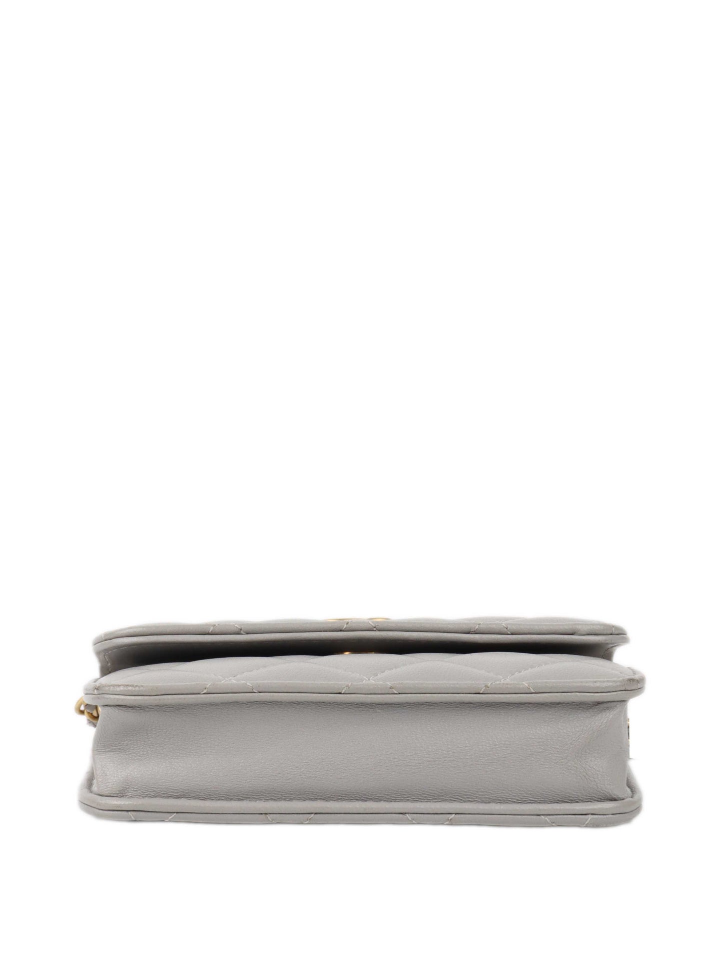 Chanel Grey Cardholder on Chain with Pearl Crush GHW.