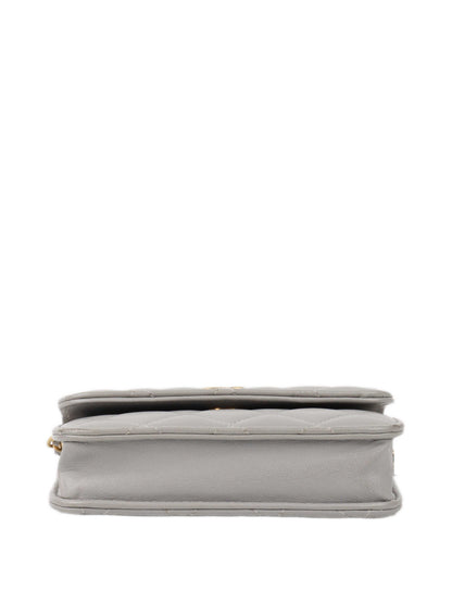 Chanel Grey Cardholder on Chain with Pearl Crush GHW.