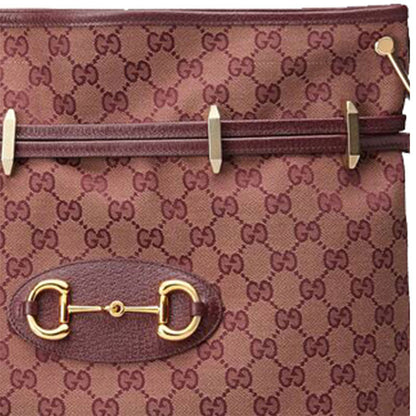 (WMNS) GUCCI Horsebit 1955 Retro Gold buckle Logo Canvas Drawstring Shoulder Messenger Bag Deep Red Classic 602089-9Y9NG-9865