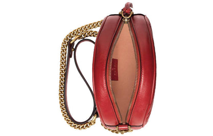 (WMNS) GUCCI GG Marmont Gold Logo Leather Chain Shoulder Messenger Bag Mini Red 550154-0OLET-6438