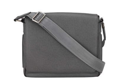 LOUIS VUITTON ROMAN GREY LEATHER MESSENGER BAG SILVER HARDWARE WITH DUST COVER