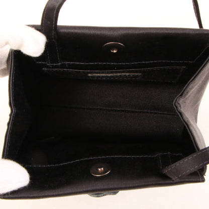CHANEL Around 2000 Made Silk Satin Rhinestone Camellia Cc Mark Mini Top Handle Bag Black