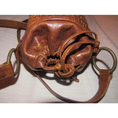 Fendi Chestnut Leather Intrecciato/Woven Crossbody Bucket Bag