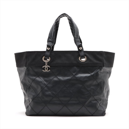 Chanel PARIBIARITZ MM  Linen Tote Bag Black Silver G  13th