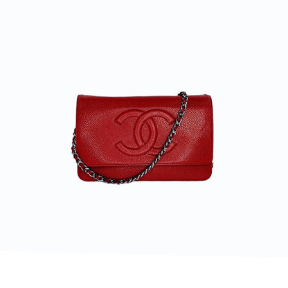 Chanel 2012 Red Caviar Timeless Wallet On Chain WOC